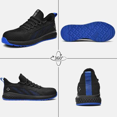 Робочі черевики SPIEZ для чоловіків та жінок, легкі, slip-on, з дихаючою сіткою, захист пальців Composite, неслизькі для складу, промисловості та повсякденного використання, чорно-сині, розміри EU35-46 (41 EU)