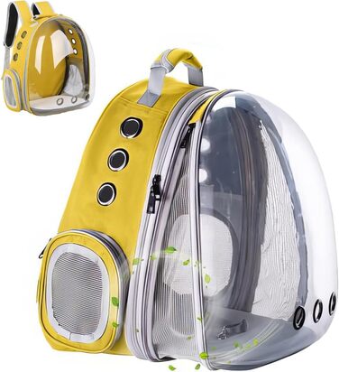 Розширюваний рюкзак для котів та собак, передній рюкзак з прозорим вікном та блискавкою, для подорожей та піших прогулянок, розширювана спинка (жовтий)