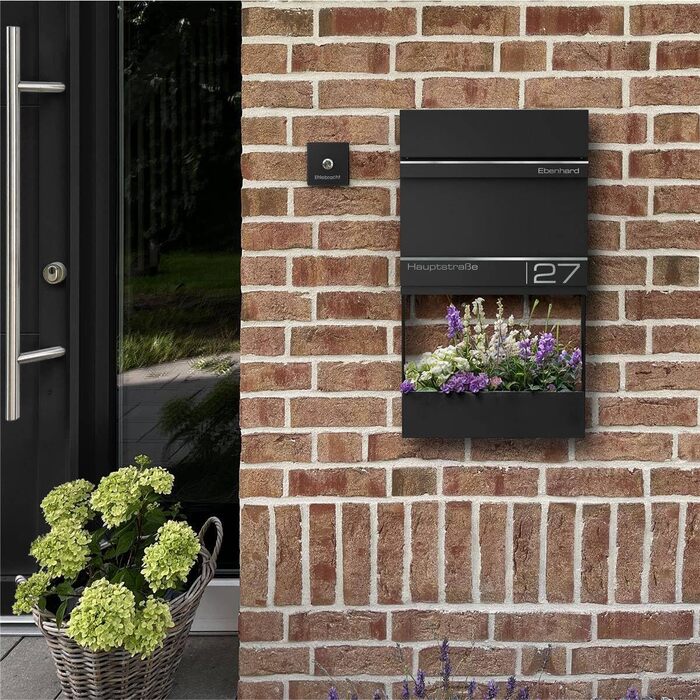 Поштова скринька Metzler Anthrazit RAL 7016 з газетницею та номером будинку – персоналізована лазерним гравіюванням – сучасний поштовий ящик з табличкою, водонепроникний та стійкий до іржі | Модель Hermann
