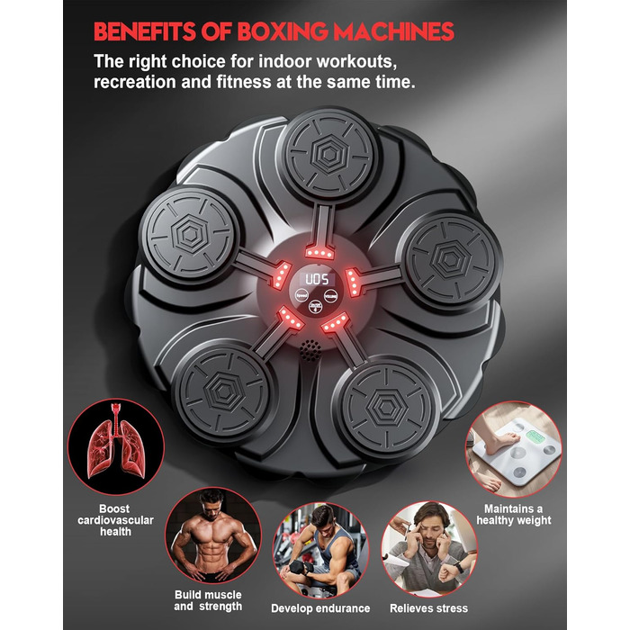 Adult Music Boxing Machine - LED Light Box Wall with Music Box, Boxing Gloves, Bluetooth Music Machine, 9 Adjustable Speeds for Kids