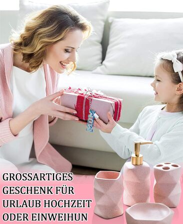 Набір для ванної кімнати 4 предмети, кераміка, рожевий: дозатор для мила, мильничка, стакан для зубних щіток, підставка для зубних щіток - декор для ванної