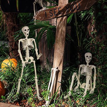 Halloween Plastic Skeleton, 90cm Full Body Halloween Skeleton with Movable Joints for Halloween Indoor Garden House Patio Decorations (2 Pack)