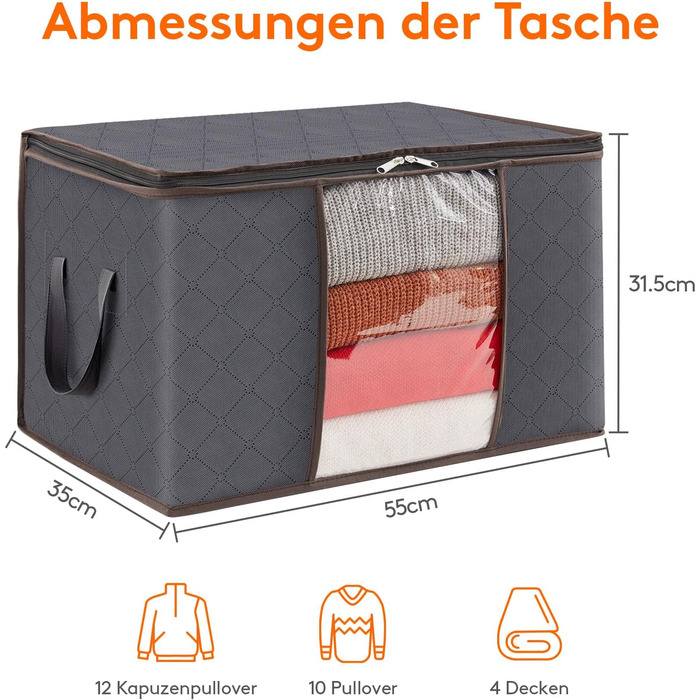 Органайзери для одягу Lifewit (4 шт.) – коробки для зберігання з кришкою, сірі, 60L