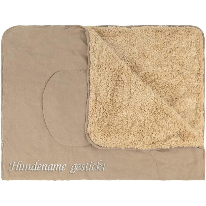 Персоналізована ковдра для собак та котів з вишивкою імені, м'яка двостороння ковдра з штучного хутра (пісок)
