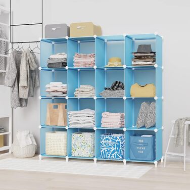 Wardrobe, Portable Shelving System, Plastic Closet with 2 Clothes Rods, Bedroom Wardrobe Closet White for Bedroom (Blue)