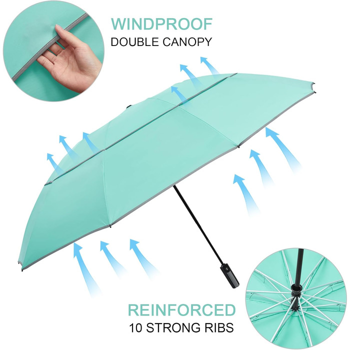 G4Free Гольф-парасолька великого розміру, 54 дюйми, подвійний купол, 10 ребер, автоматичний, синій