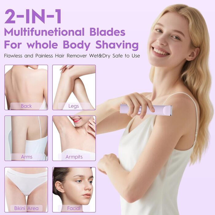 Електричний триммер для жінок, тіло та бікіні, водонепроникний, IPX7, швидке видалення волосся (фіолетовий)