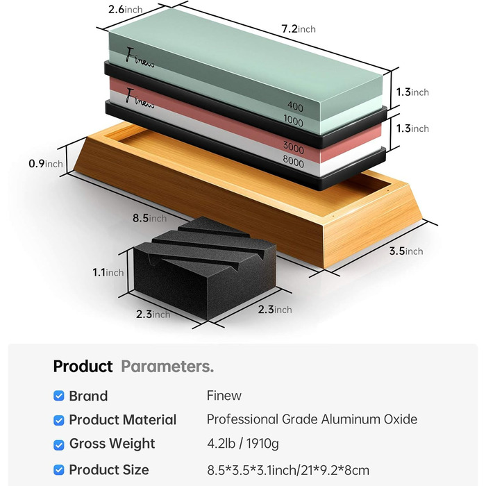 Набір точильних каменів Schleifstein: 400/1000/3000/8000, для заточування ножів, з підставкою, знімач задирок, шкіра для полірування