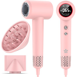 Фен з дифузором, 57dB, швидке сушіння, для подорожей та дому (рожевий)