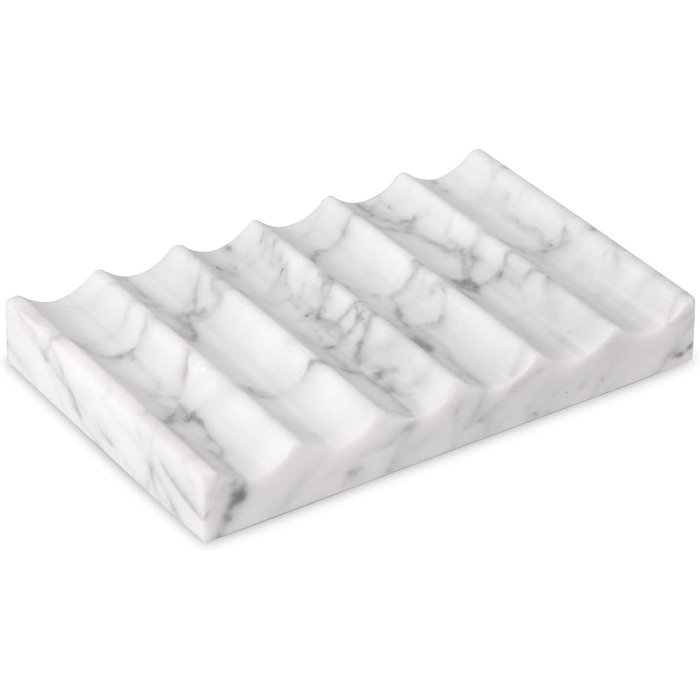 Склянка для мила з мармуру з отвором Carrara: прямокутна, хвиляста, самостійно спорожняється, для ванної кімнати та кухні