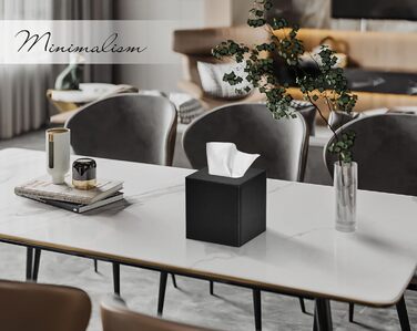Стильна коробка для серветок квадратна, PU-шкіра, чорна. Організатор для ванної, спальні, кухні, офісу