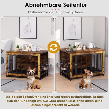 Дерев'яний вольєр для собак, 93x64x58 см, з піддоном та мисками, для собак середніх та маленьких порід (до 40 кг), білий (колір дерева)