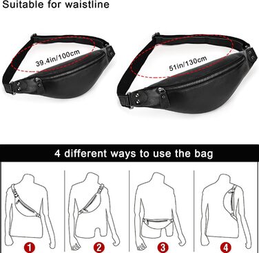 Чоловіча/Жіноча поясна сумка з екошкіри в стилі вінтаж, чорна. Сумка на пояс для подорожей, фестивалів, спорту. (1033lzw Schwarz)