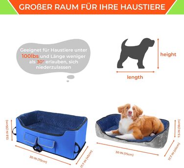 Stable Multi-Pet Car Seat Booster with Safety Belt for Medium Dogs, Washable & Large Capacity Reinforced Dog Basket for Rear Seat (Blue, L)
