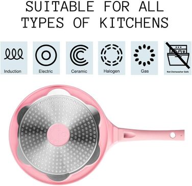 Сковорода для млинців Erreke з антипригарним покриттям, рожева, для індукційних плит, 7 смайликів