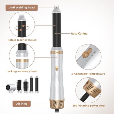 Набір для укладки волосся Souvik: щітка-фен, плойка, об'єм, сушка (білий)