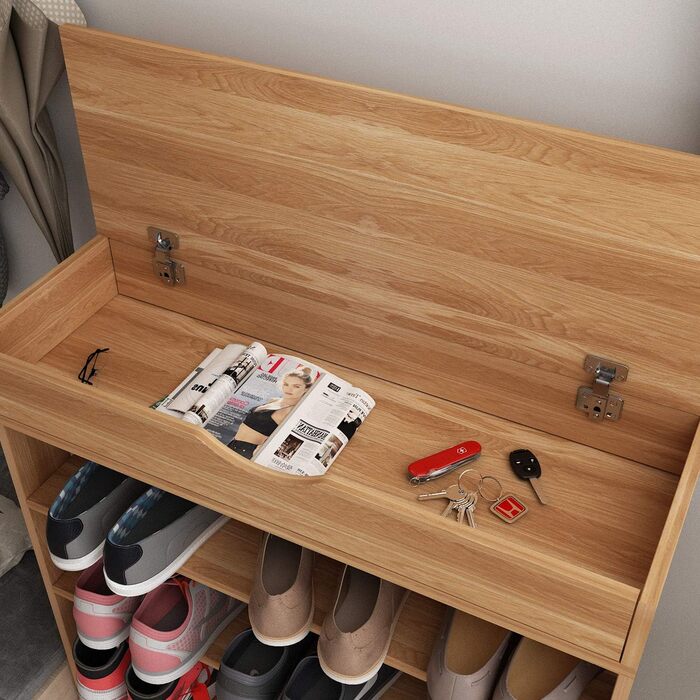 Soges 5-Tier Shoe Rack Shoe Cabinet Wood, 75 x 30 x 94.5 cm Shoe Storage Shoe Stand for Living Room, Entrance Hall, Hallway, Teak