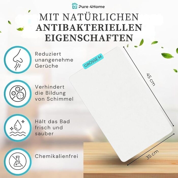 Діатомітовий килимок для ванної Pure 4Home Kieselgur, швидкосохнучий та антибактеріальний, протиковзкий, білий, 45 x 35 см