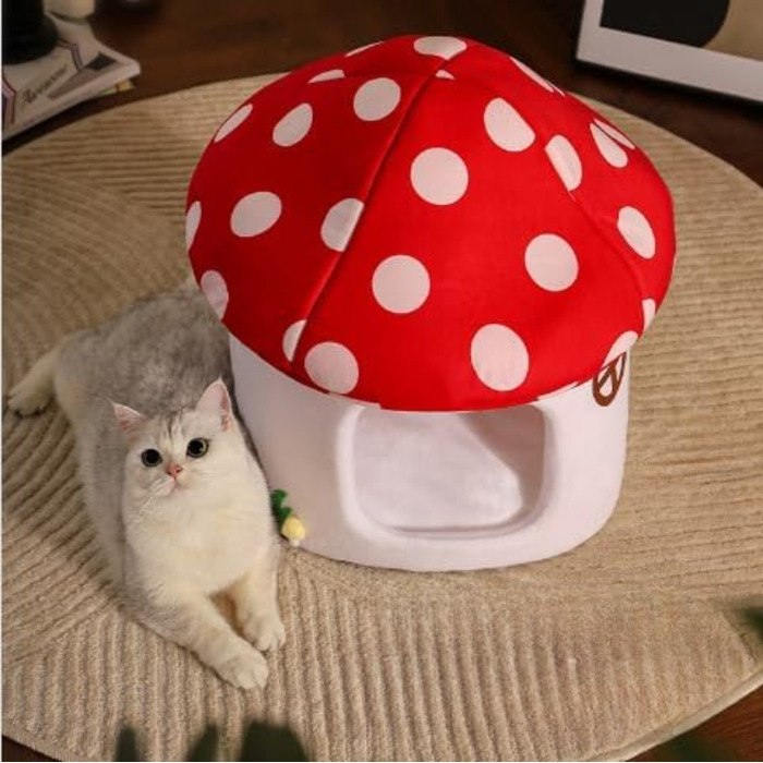 Кігтечка-ліжко для котів Pilz з знімним подушкою, м'яка та тепла, когтеточка-печеринка, для котів та маленьких собак (50x47см, Червоний)