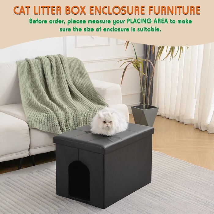 MEEXPAWS Cat Litter Cabinet, Cat Toilet Cabinet, Hidden Cat Litter Box, Cat Toilet Cabinet, Cat Cabinet Bench, Cat Litter Box Chest of Drawers, White or Black, L 65 x 45 x 45cm