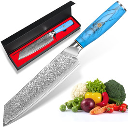 Ніж Kiritsuke з дамаської сталі для кухні, 18.8 см, VG-10, ергономічна ручка, подарункова коробка