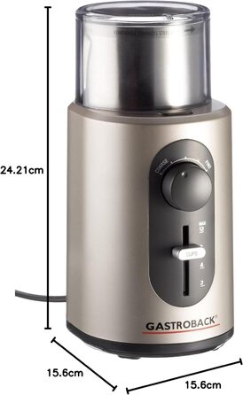 Кавомолка Gastroback 42601 Design Basic, нержавіюча сталь, 5 режимів помолу, для фільтр-кави та еспресо, сіра