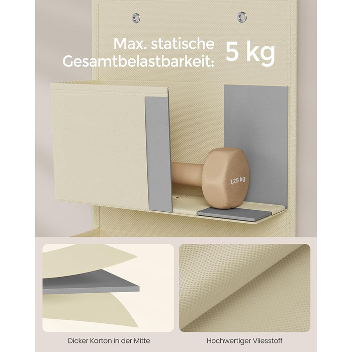 Організатор для шафи SONGMICS з 4 кишенями, настінний, для зберігання, на двері, спальня, вітальня, 2 x 33,5 x 00 см, RDH04G (1, Бежевий)