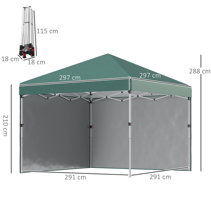 Outsunny Gazebo approx. 3x3m, water-resistant, stable, winter-proof, pop-up folding gazebo with 2 side walls, UV protection 30+, foldable party tent, garden tent with bag, garden gazebo for camping, garden, lawn | Aosom