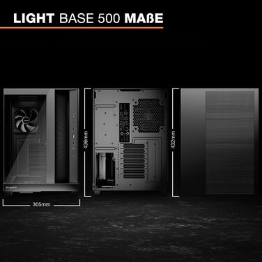 Корпус для ПК be quiet! Light Base 500 Black з повністю прозорими передньою та бічною панелями, Show Case, Dual Chamber Design, 4 вентилятори Pure Wings 3 PWM, без RGB, роз’єми на задній панелі