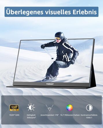 Портативний монітор Yodoit 16' FHD 1920x1200 IPS з USB-C, динаміками та Smart Cover (Чорний)