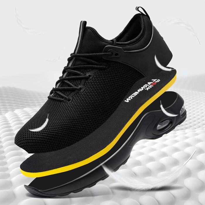 Чоловічі робочі черевики LARNMERN: водонепроникні, зручні, з металевим підноском, slip-on, чорні, 44 EU