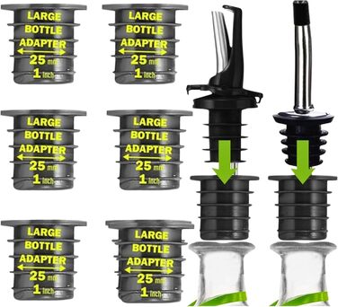 Виливники для спиртних напоїв та оливкової олії: набір з 2 шт. з адаптерами (6 шт.) | Нержавіюча сталь, чорний колір, для посудомийної машини
