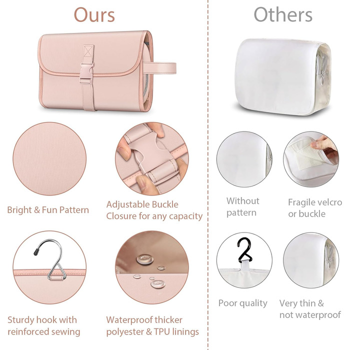 Fintie Косметичка-органайзер для подорожей, водонепроникна, велика, рожева