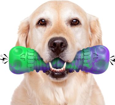 HETOO Dog Toy, indestructible, robust, squeaking, chew toy for aggressive chewers, large and medium dog breeds, dental care (Large, Purple Green)