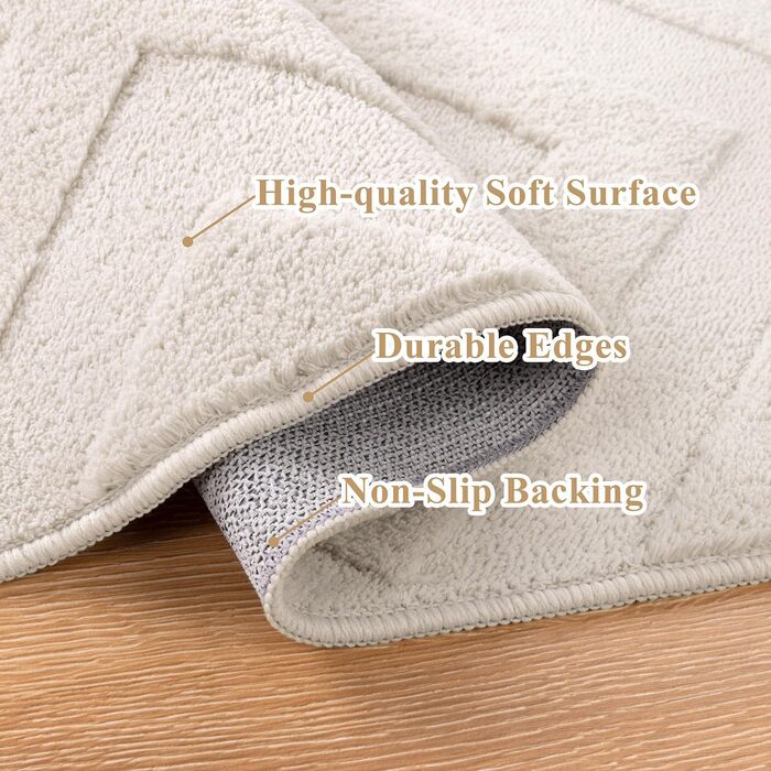 Килим для вітальні SHACOS з коротким ворсом, 120x160 см, бежевий, геометричний, з 3D ефектом, антиковзаючі