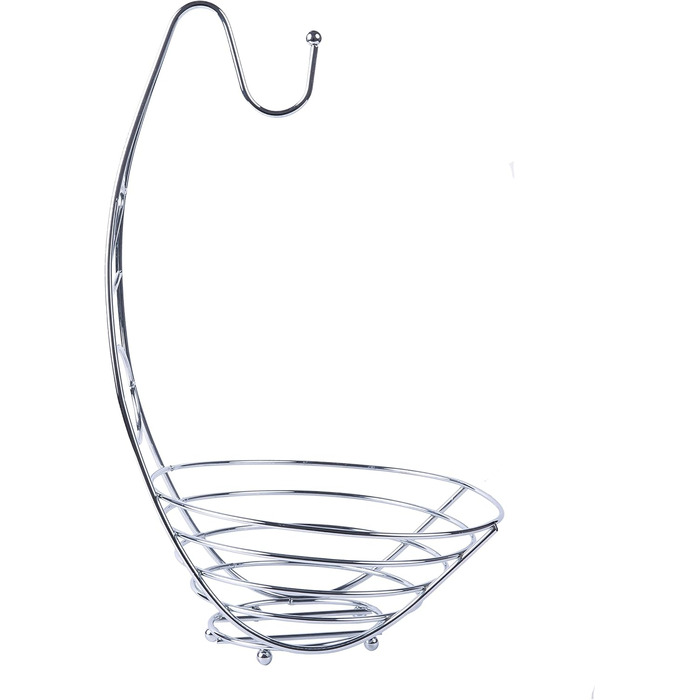 Металева фруктова корзина з кріпленням для бананів. 41 см, полиця для фруктів з дроту, підвісна стійка для бананів – хром (Ex-fb017)