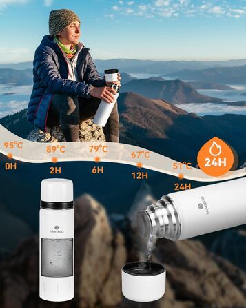 Термос-термокана з нержавіючої сталі SANTECO 1л, 500мл, не протікає, з кришкою-чашкою для подорожей. Термос для кави та чаю для дітей, спорту, без BPA, 24 години холод, 12 годин тепло (білий, 1000 мл)