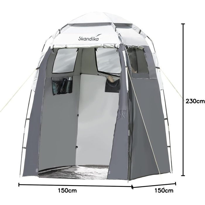 Skandika Camping Shower Tent | Privacy Changing Tent with 230cm Height, Silver-Coated, Waterproof, Separate Ground Sheet, 3 Ventilated Windows, Towel Holder, Shower Attachment | Toilet Tent