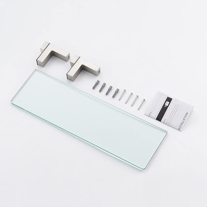 KES Shower Shelf for Hanging, Bathroom Shelf, Wall Shelf, Shower Glass Shelf, 8mm Shower Shelf, Bathroom Shelf, Tempered Glass with Shelf Supports 60cm Brushed Nickel, BGS3201S60-2 (40 CM, Brushed Nickel)