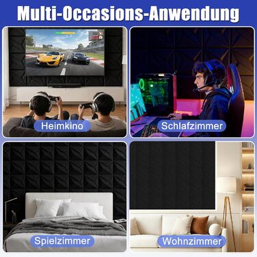 Самоклеючі акустичні панелі для звукоізоляції 30x30x0.9 см, 12 шт — шумопоглинаючі плити з лінійним дизайном для студії, кінотеатру та ігрової кімнати