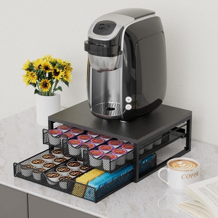 Органайзер для кавових капсул K-Cup на стійку, дерев'яний, 3 висувні ящики, для дому, кухні, офісу (Чорний)