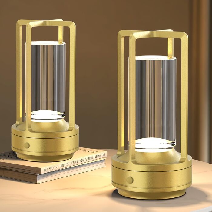 LED-лампа Hapfish на акумуляторі, 3000mAh, USB, бездротова, з кришталем, для дому та вулиці (2шт, золотий)