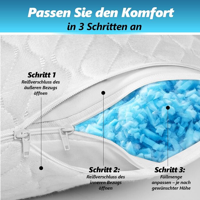 Подушка з піни Memory Foam для сну, охолоджуюча, ортопедична для сну на боці, біла, 40x80 см