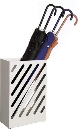 SONGMICS Rectangular Metal Umbrella Stand with Hooks and Water Tray - White LUC03WT