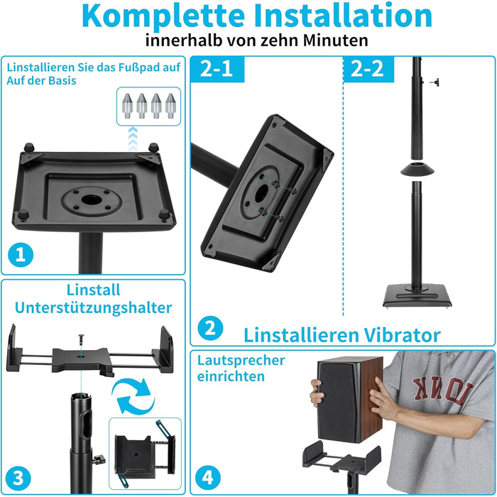Регульовані підставки для акустики SB-204: пара підставок для сателітної та поличкової акустики, до 5 кг, з кабельним каналом
