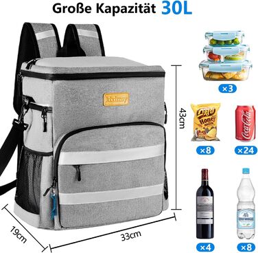 30L Cooler Bag Large Foldable - Cooler Bag for Food & Drinks, Picnic Bag, Insulated Thermal Bag, Cooler Bag Car for Beach/Picnic/Camping/BBQ