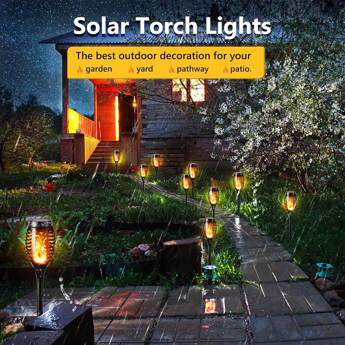 Geemoo Outdoor Solar Lights - Set of 6 Garden Torches with Realistic Flame Effect