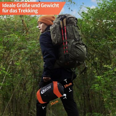 Спальний мішок пуховий зимовий, 600FP+ Premium, 12°C до -24°C, 3-4 сезони, для кемпінгу, трекінгу, походів, оранжевий