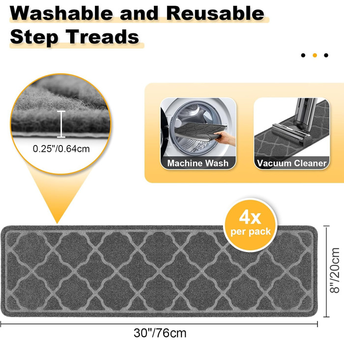15 килимків на сходи 76x20 см, антиковзаючі, самоклеючі, для дітей, літніх людей та собак. Машинне прання, TPR-гумова підкладка (Сірий, 4 шт.)