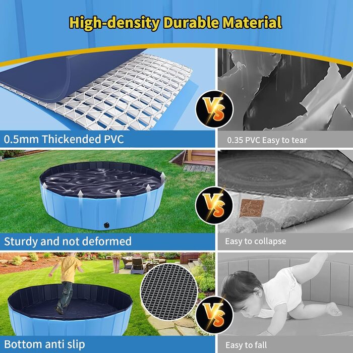 Foldable Dog Pool, 100 x 30.5 inches, Oversized, Hard Plastic, Portable, Swimming Pool for Dogs, Cats, and Children, Pet, Puppy Bathtub, Foldable, Kiddie Pool (Blue, 200cm)